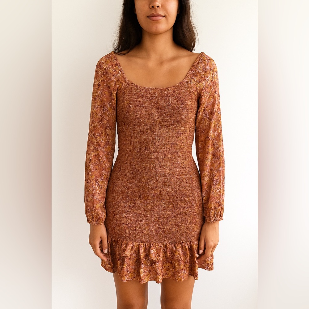 Japna Smocked Long Sleeve Mini Dress